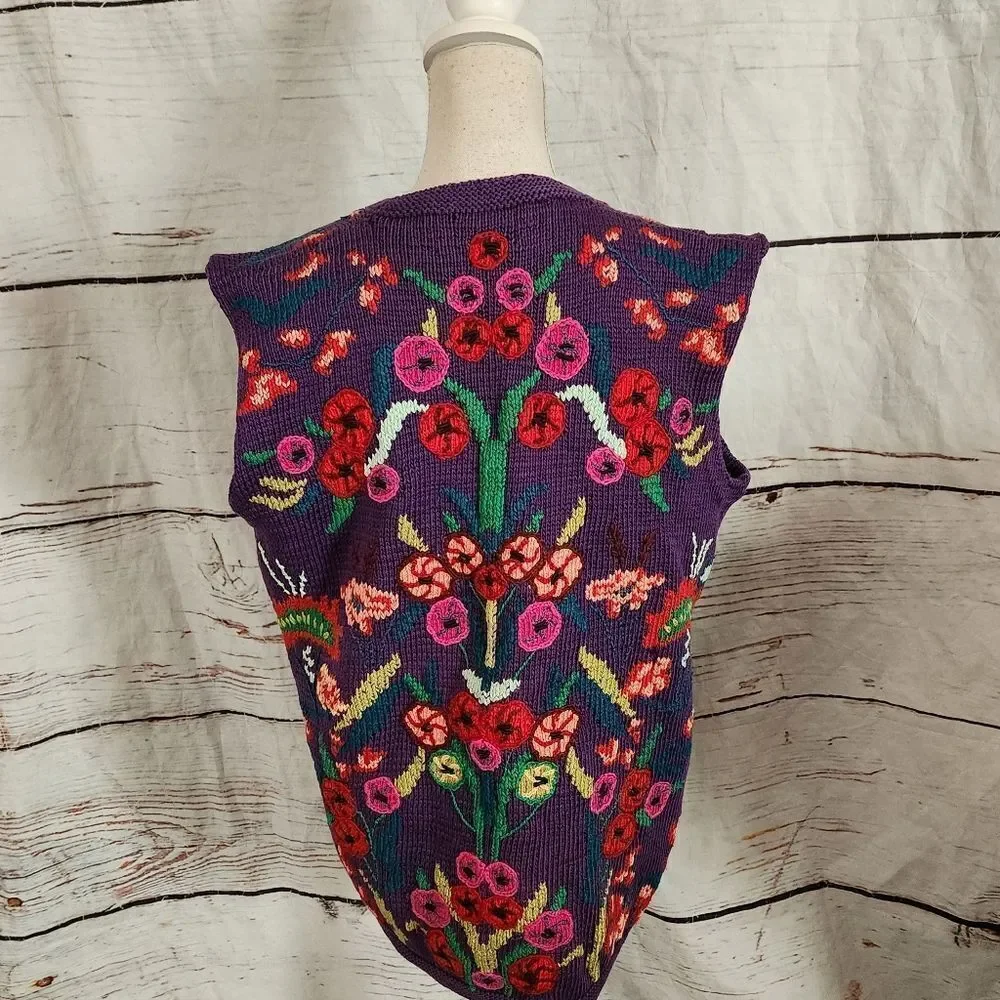 Vintage Berek Hand Knitted‎ Floral Sweater Vest Size Medium